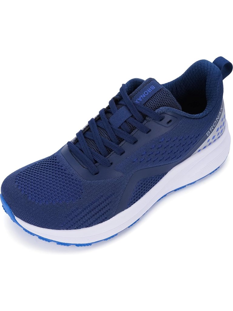 Men's Blue Mesh Wide Cushioned Supportive Road Running Shoes Wide Toe Box